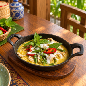 Cremiges Thai-Grüncurry im Gusseisenpfännchen